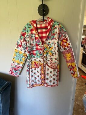 Quilted Patchwork Hooded Jacket - Multicolor Floral & Plaid